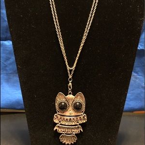 Long Silver Owl Necklace